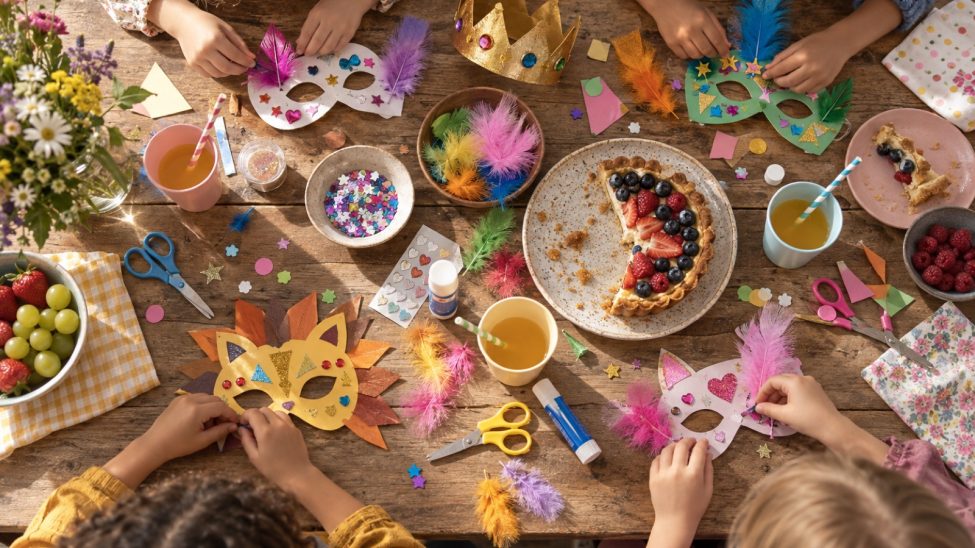 Goûter d'anniversaire créatif vu de dessus