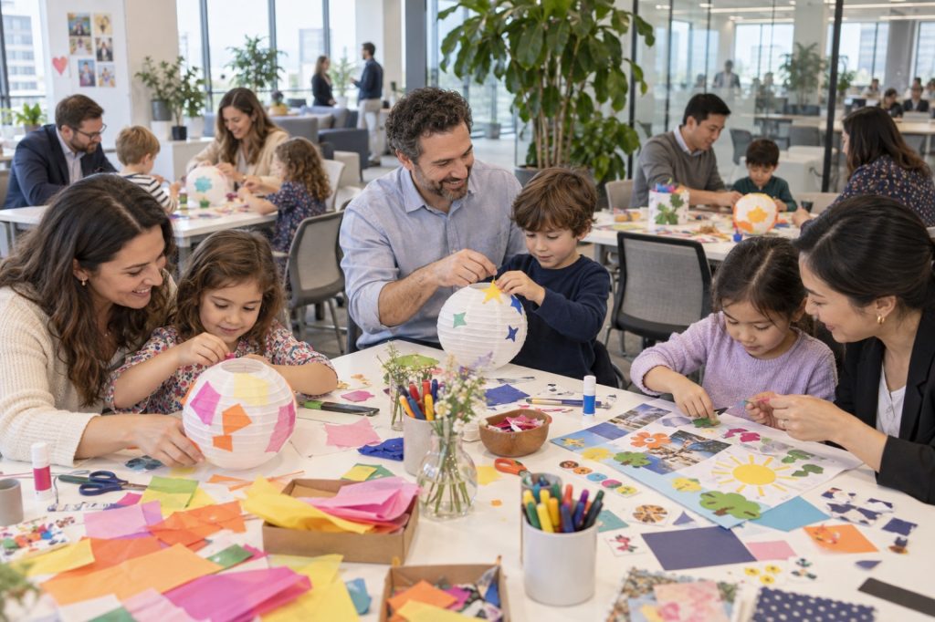 Atelier créatif parents-enfants lors d'une journée d'entreprise