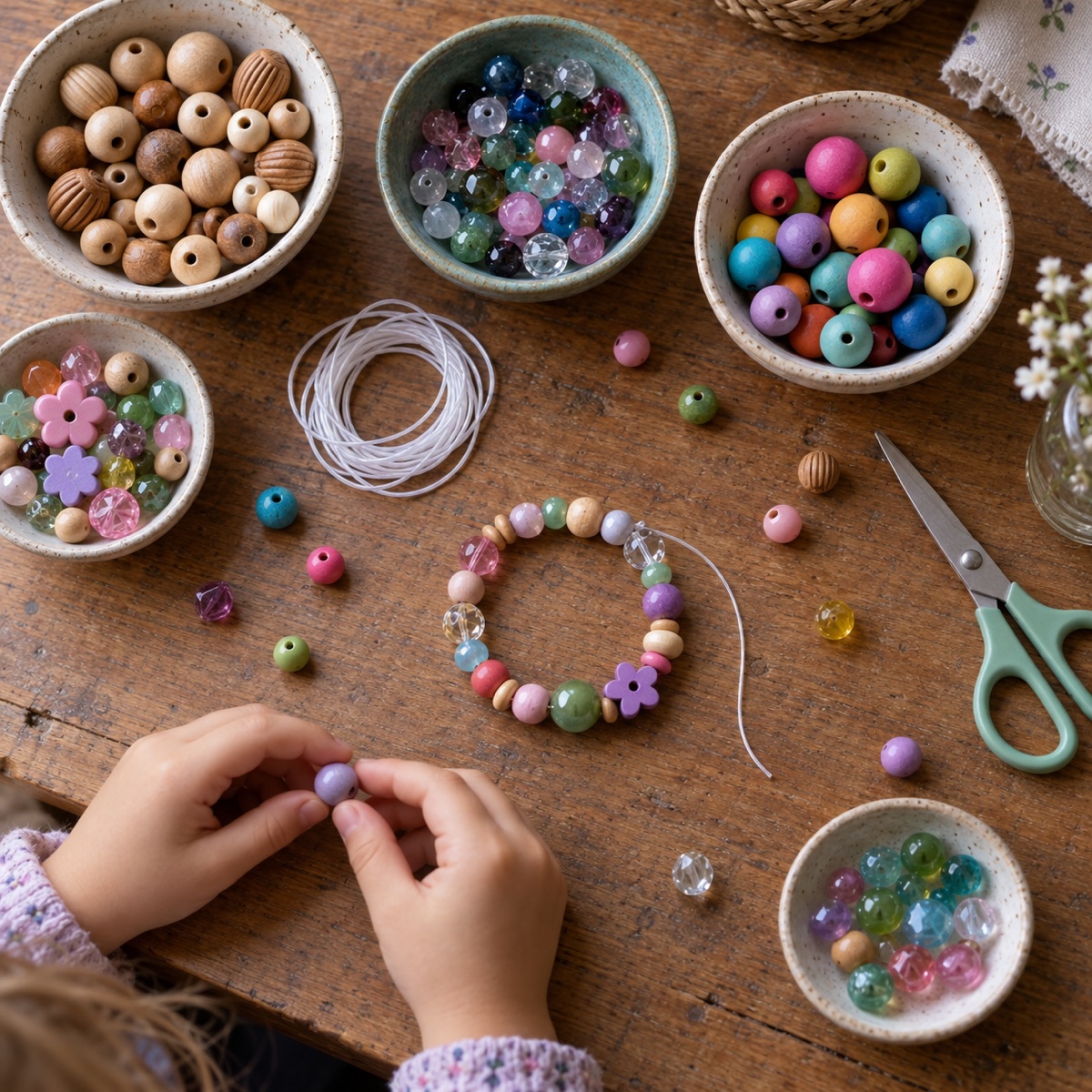 Perles colorées pour un atelier création de bijoux