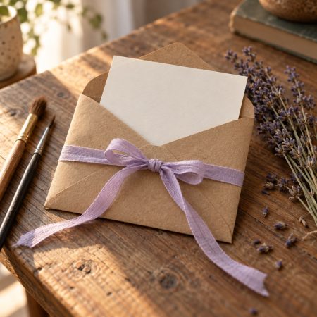 Enveloppe cadeau en papier kraft avec ruban et pinceaux