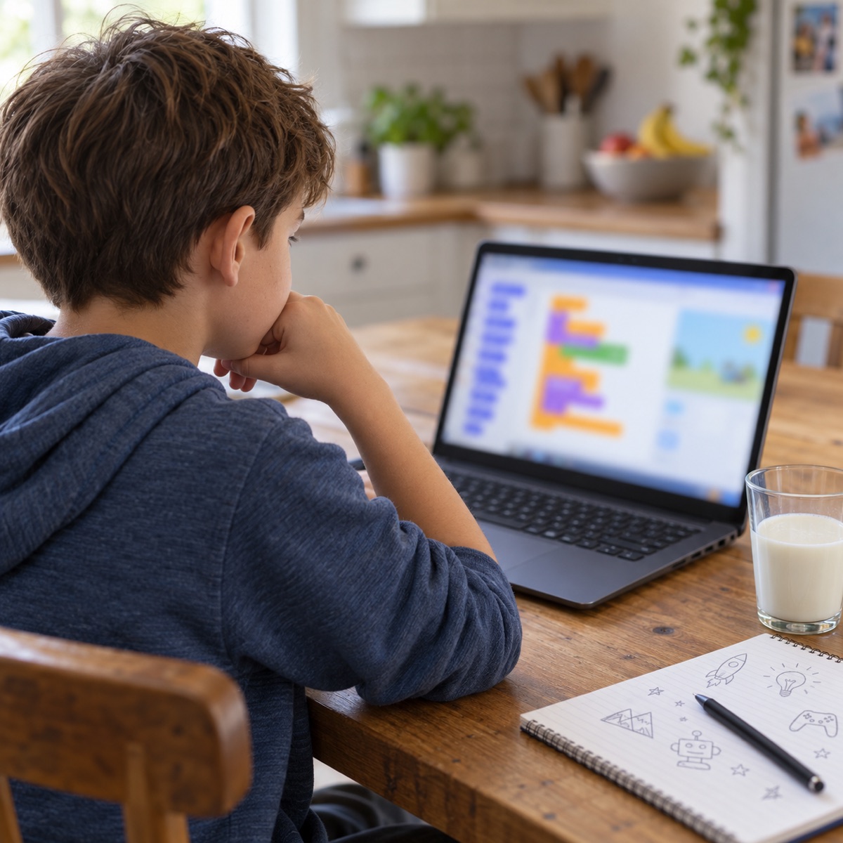 Enfant qui programme sur un ordinateur portable