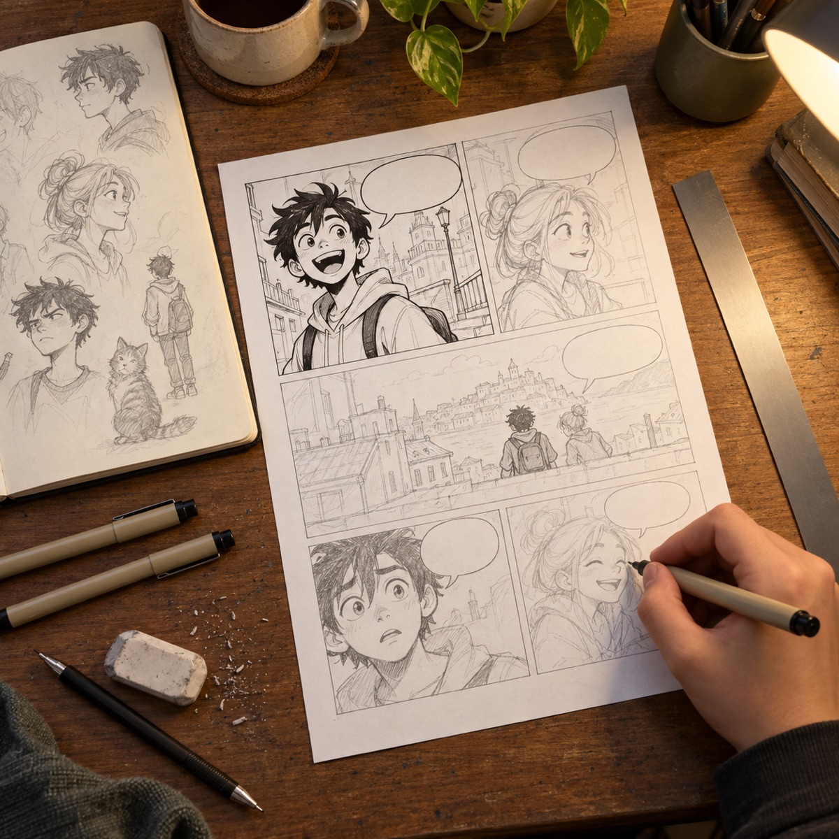 Planche de bande dessinée en cours de dessin